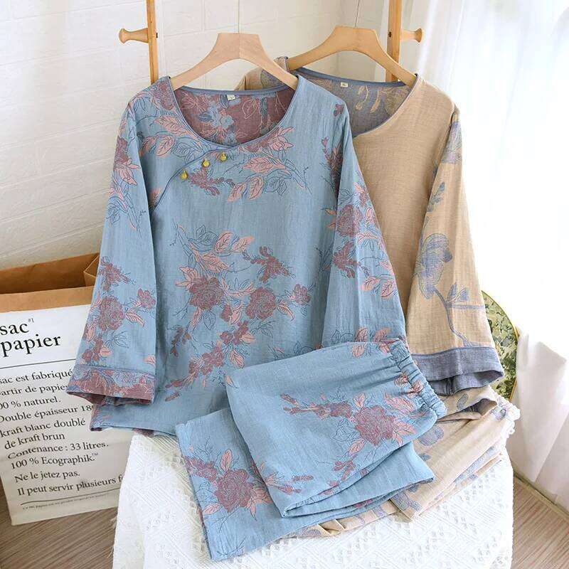 Mardi Hefxessdr Floral Printing Sleepwear Women s Pure Cotton Autumn New Nightwear Ladies Nightie Pajamas Set Female Pyjamas Long Sleeve Pijamas