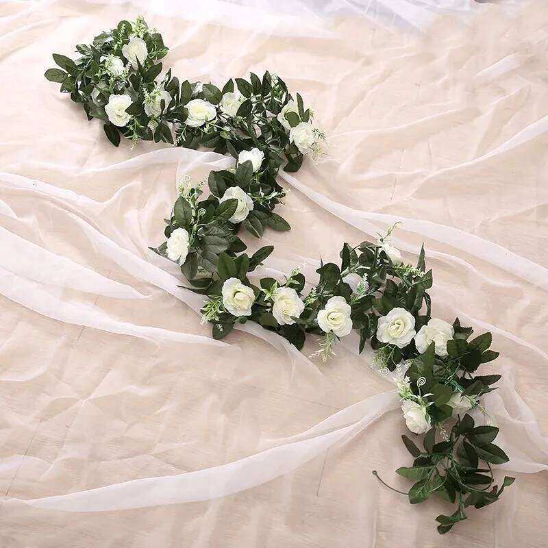 Artificial Rose Vine Hanging Flowers for Wall Christmas Rattan Fake Plants Leaves Garland Romantic Wedding Home Decoration Y260130