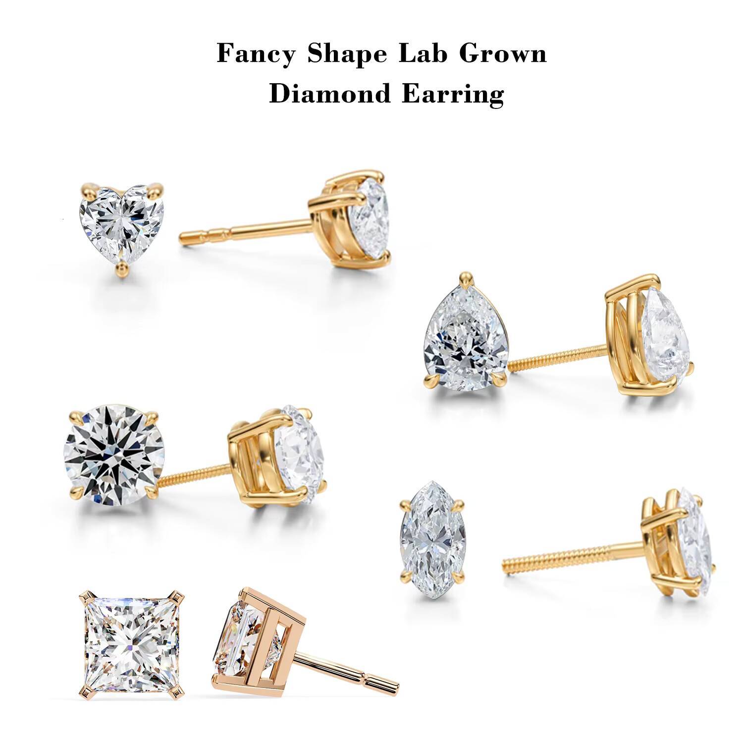Custom 14K 18K Oem Competitive Price Screw Back Cvd Asscher Cut Lab Grown Diamond Stud Earring for Women