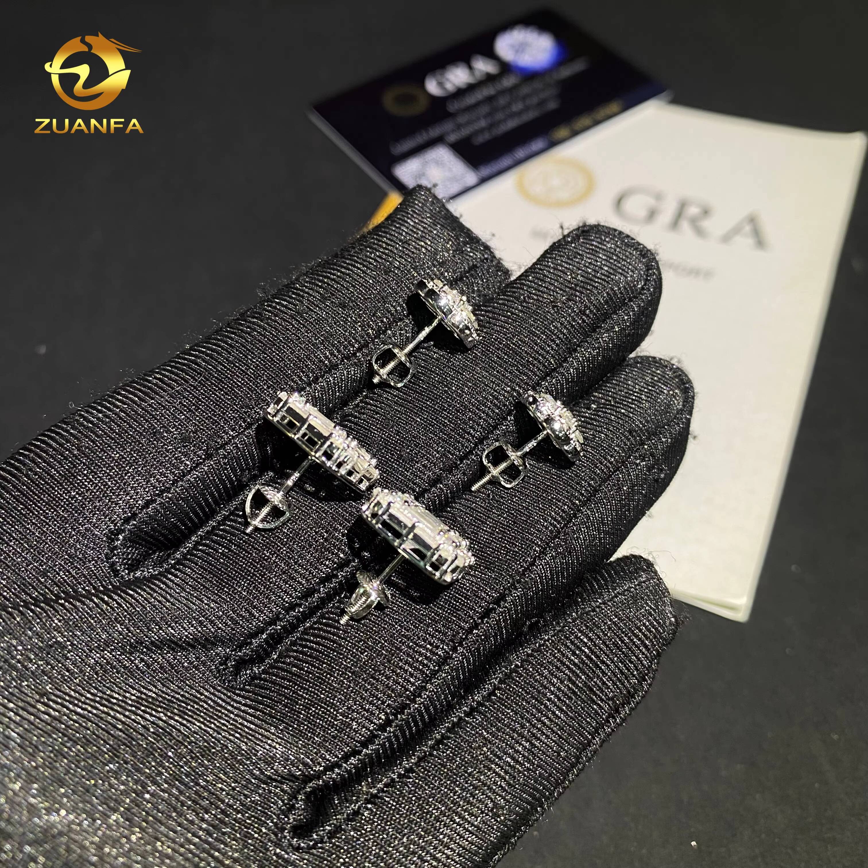 Fashion Hip Hop Jewelry Baguette Iced Out Ear Stud VVS D Moissanite Diamond 925 Silver Flower Stud Earrings GRA Certificate