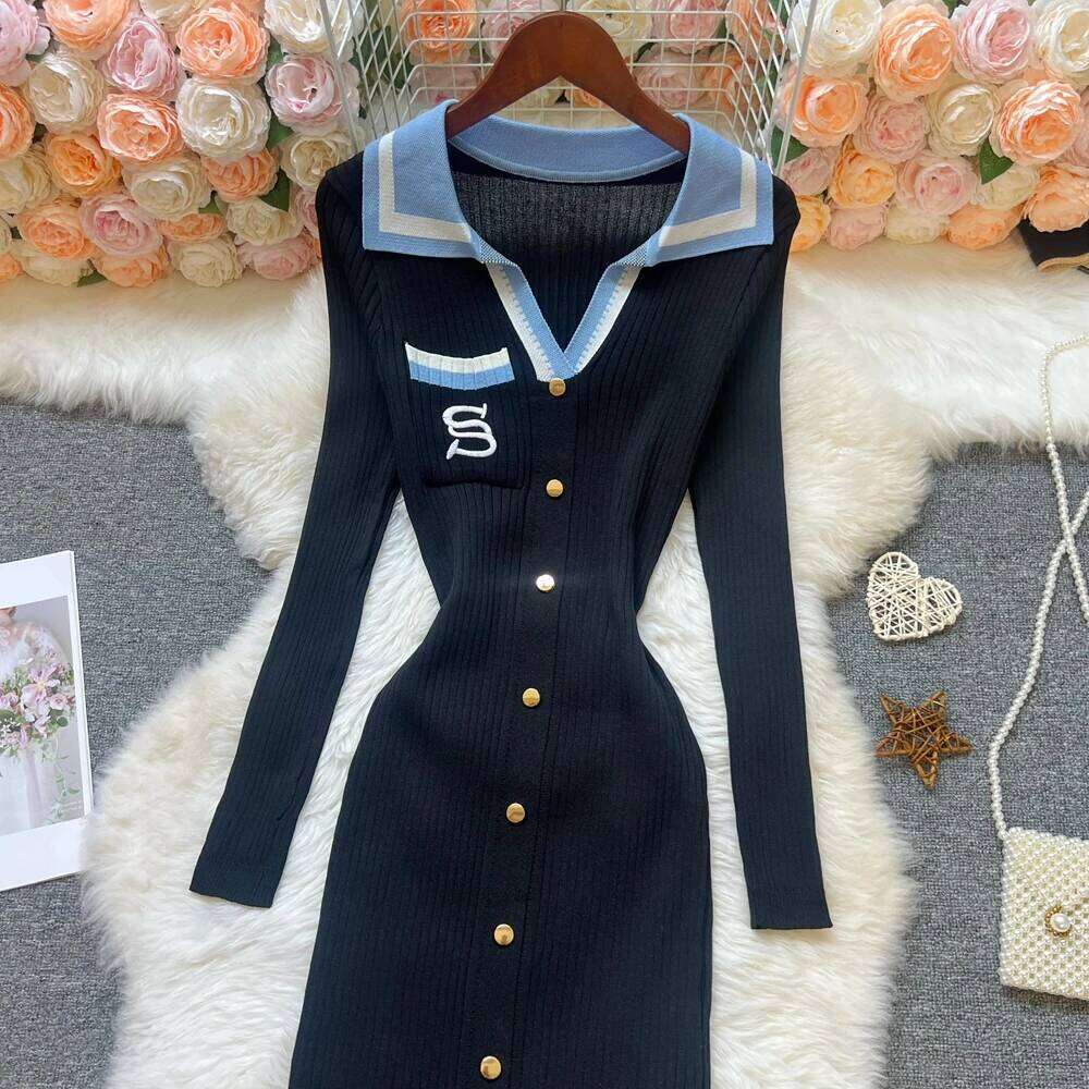 YuooMuoo Brand Women 2025 New Fashion Y2K Embroidery Long Sleeve Bodycon Sweater Dress Elegant Lady Party Vestidos XJ260130