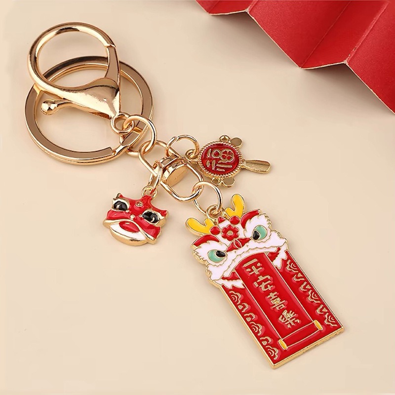 New Lion Dance birthday gift Keychain Chinese Year Dragon Mascot Key Ring Good Luck Charm Auspicious Pendant for Bag Car Key Spring Festival Gift for 