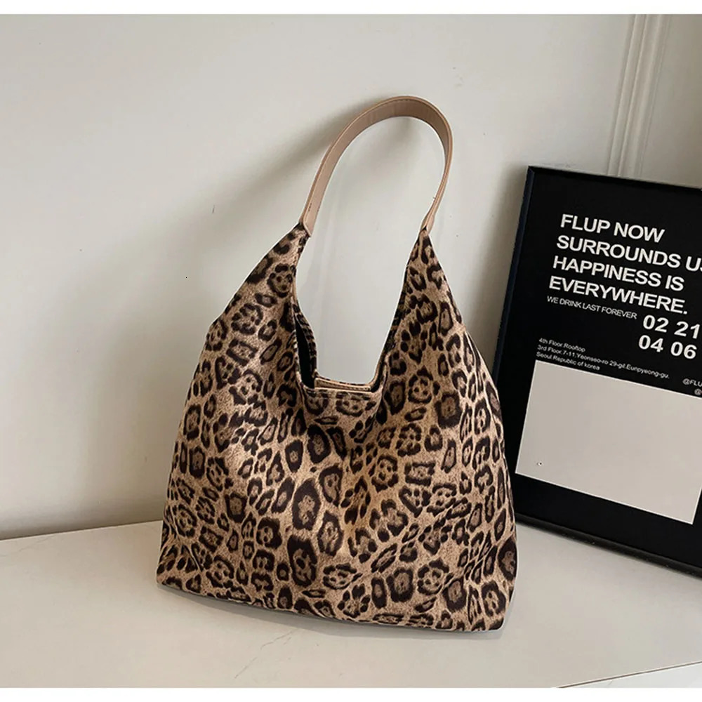 Fashion Leopard Print Shoulder Bags For Women Casual Versatile Tote Bags Soft Faux Suede Fabric Female Trendy Bag 260123