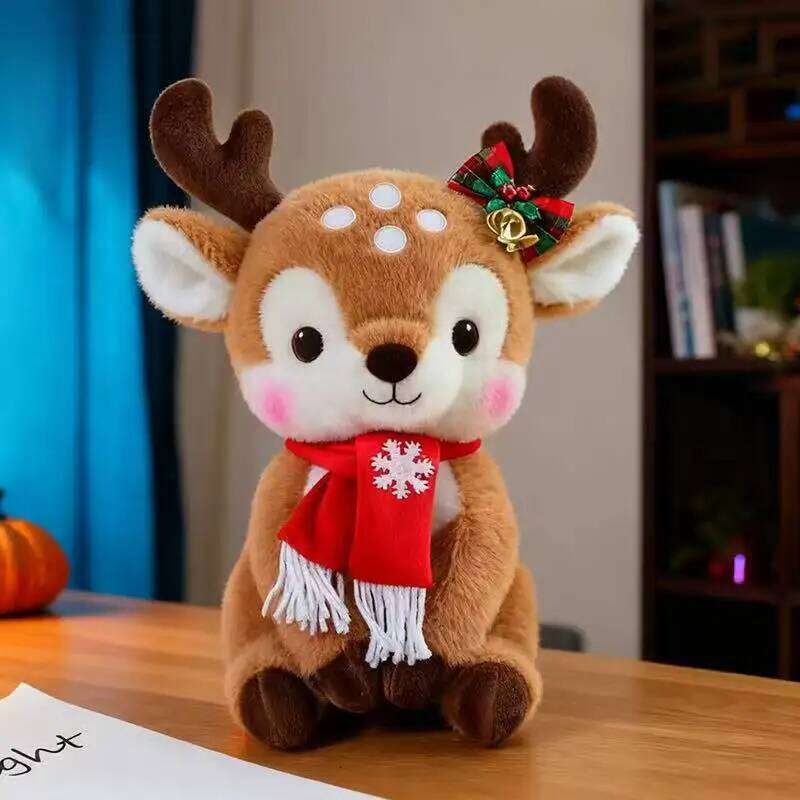 Latest Christmas Scarf, Deer Pillow, Kawaii Stuffed Plush Toy Doll, Cartoon Anime, Cute Children's Birthday Gift, Fun Doll Y260128
