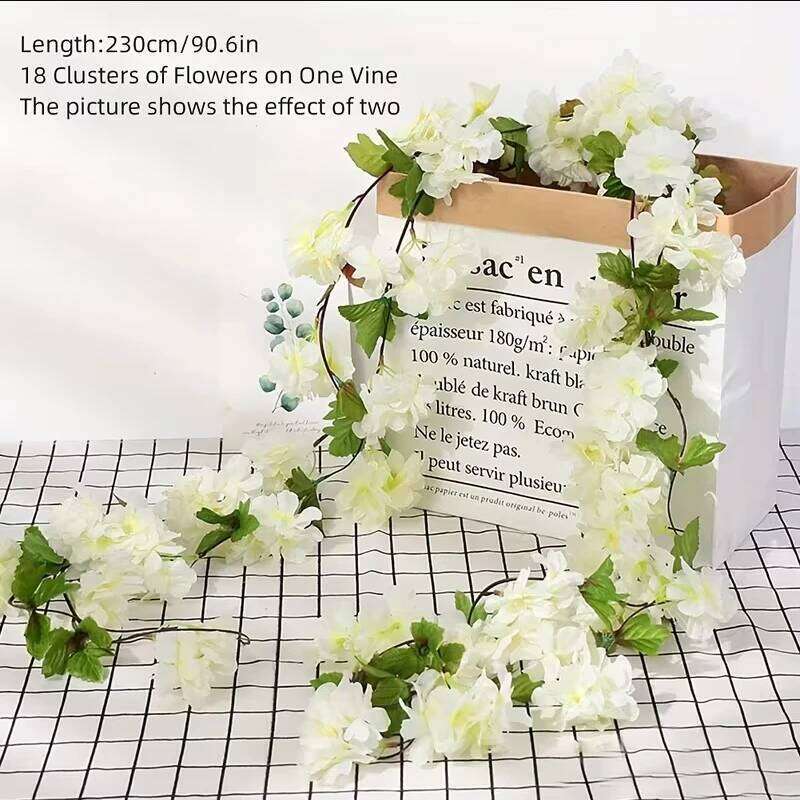 2.3M Artificial Flower Vine Garland with Green Leaves Pink Blue White Blooms for Outdoor Wall Party Decor Wedding Backdrop Fence Y260130