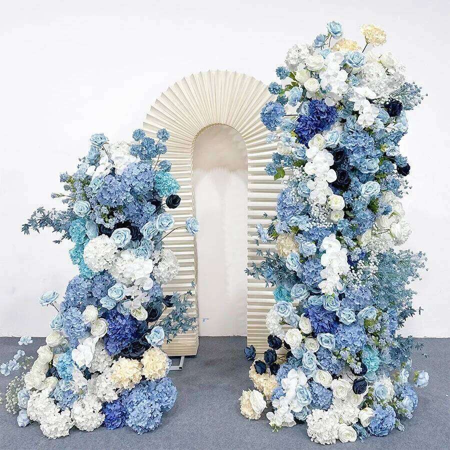 Luxury Rose Babysbreath White Hydrangea 5D Flower Row Wedding Backdrop Arch KT Board Decor Table Runner Sofa Floral Arrangement Y260130