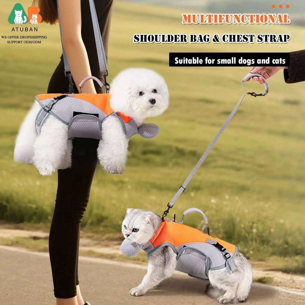 ATUBAN 2 in 1 Cat Shoulder Carrier, Outdoor Small Dog Harness and Leash, Cats Sling Carrier Bag, Breathable Pet Travel Carriers 26H0130