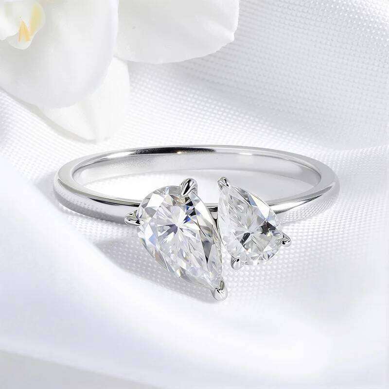 Smyoue Double Pear Cut All Moissanite Wedding Rings for Women Christmas Gift 925 Solid Silver Womans Ring Lab Diamond Jewelry XJ260130