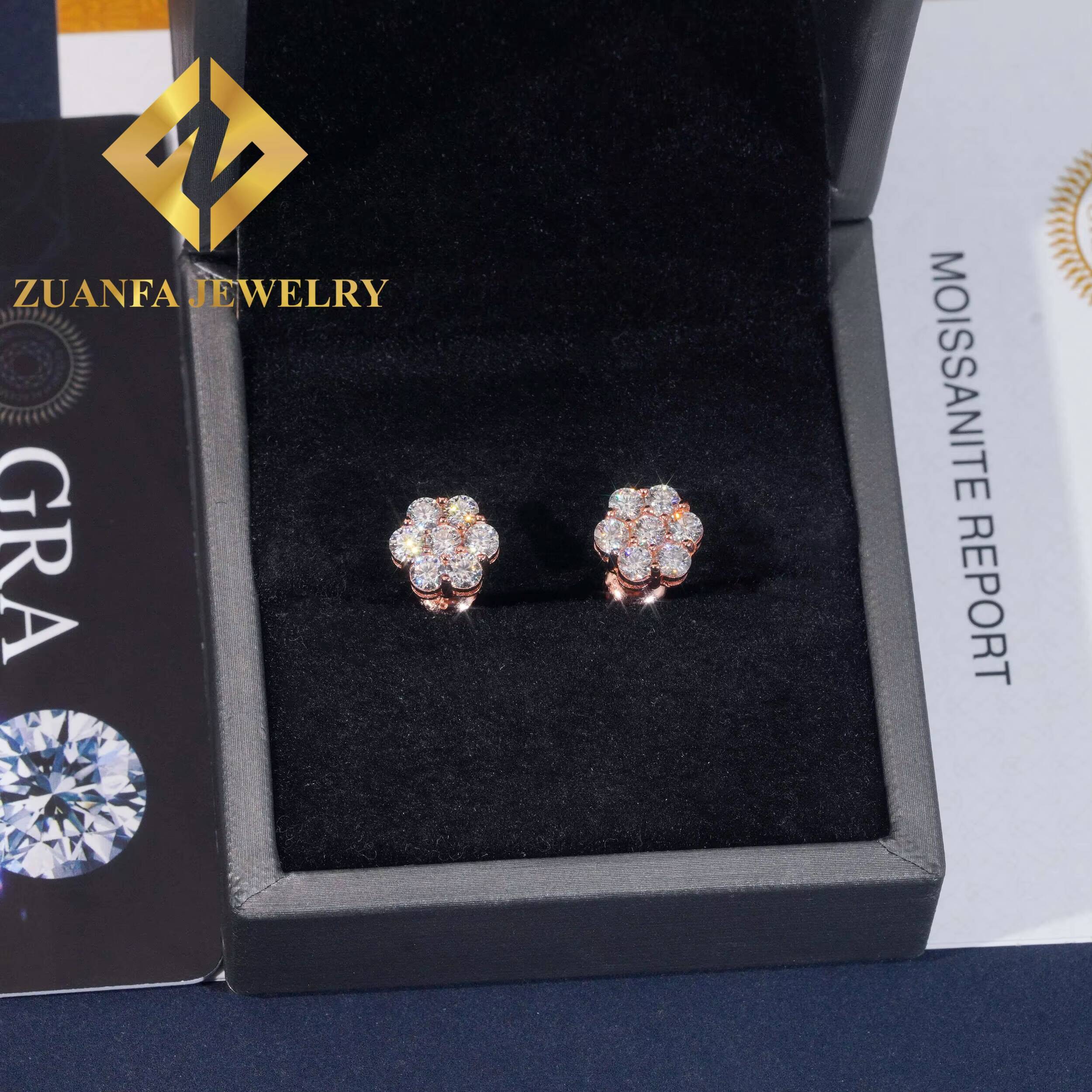 Wholesale Price Hip Hop Sun Flower Design Ice Out Moissanite Stud Earring 925 Sterling Silver Black VVS Moissanite Stud Earring