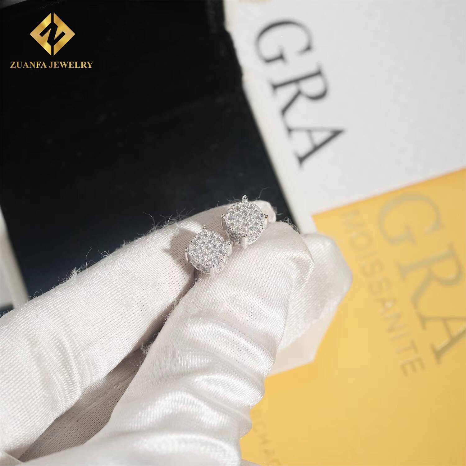 RTS Fashion Rapper Jewelry Round Cluster Stud Earring Solid 925 Silver VVS Moissanite Iced Out Stud Earrings Hip Hop Earring