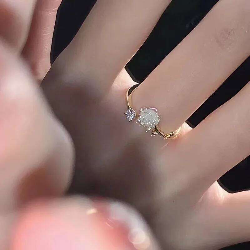 Zirconia Rose Cherry Blossom Tulip Luxury Zircon Flower Opening Rings for Women Cubic Adjustable Finger Ring Wedding Jewelry XJ260130