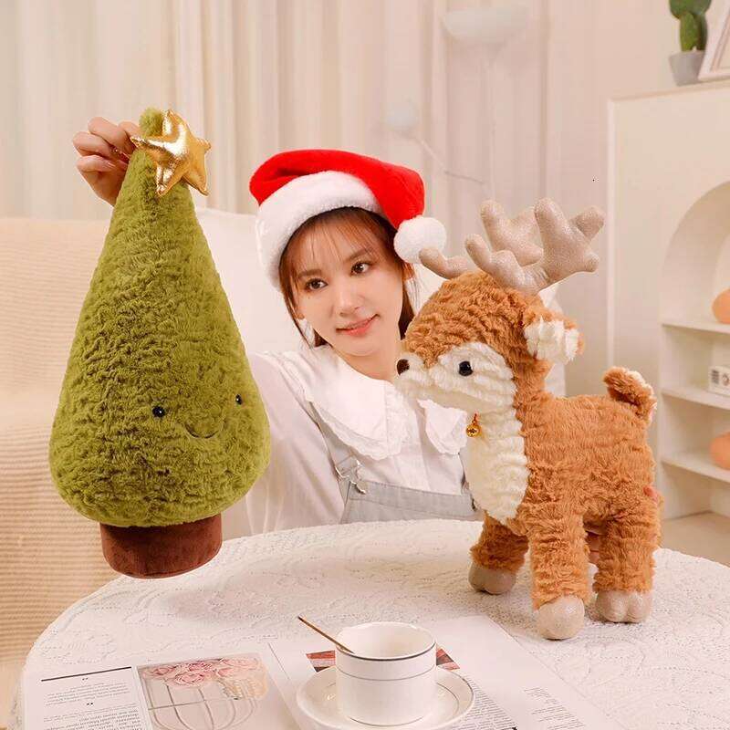 New Kawaii Christmas Tree & Elk Plush Dolls Stuffed Soft Plant Toys Sika Deer For Kids Family Xmas Decoration Gift Y260128