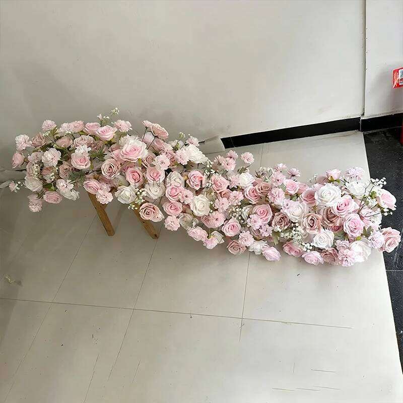 F21763Artificial silk Rose cherry blossom Flower Row Decor Wedding Backdrop Banquet Table Runner Floral Arrangement Event Stage Y260130