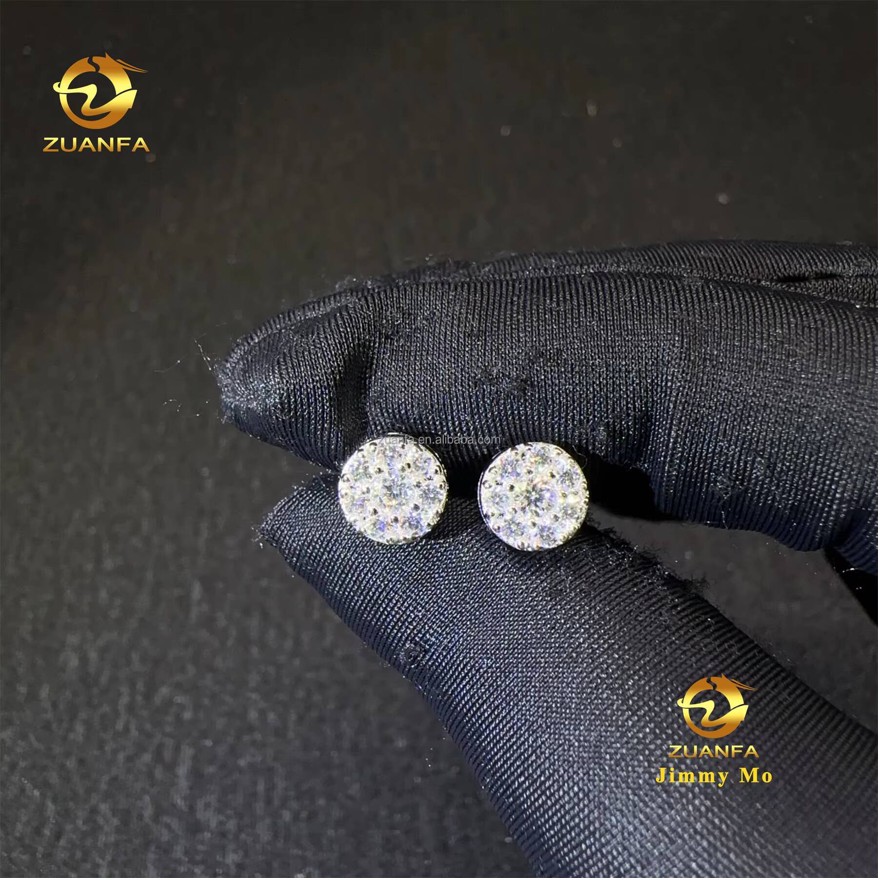 Drop Shipping Fashion in Stock Rapper Jewelry Men Iced Out Hip Hop Sterling Silver 925 Moissanite Diamond Cluster Stud Earrings