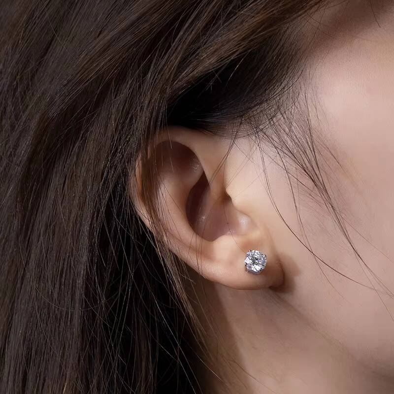 Messi Jewelry MSE-591 14K 6x6 Octagon Moissanite Earrings Engagement Dating Gift for Girls