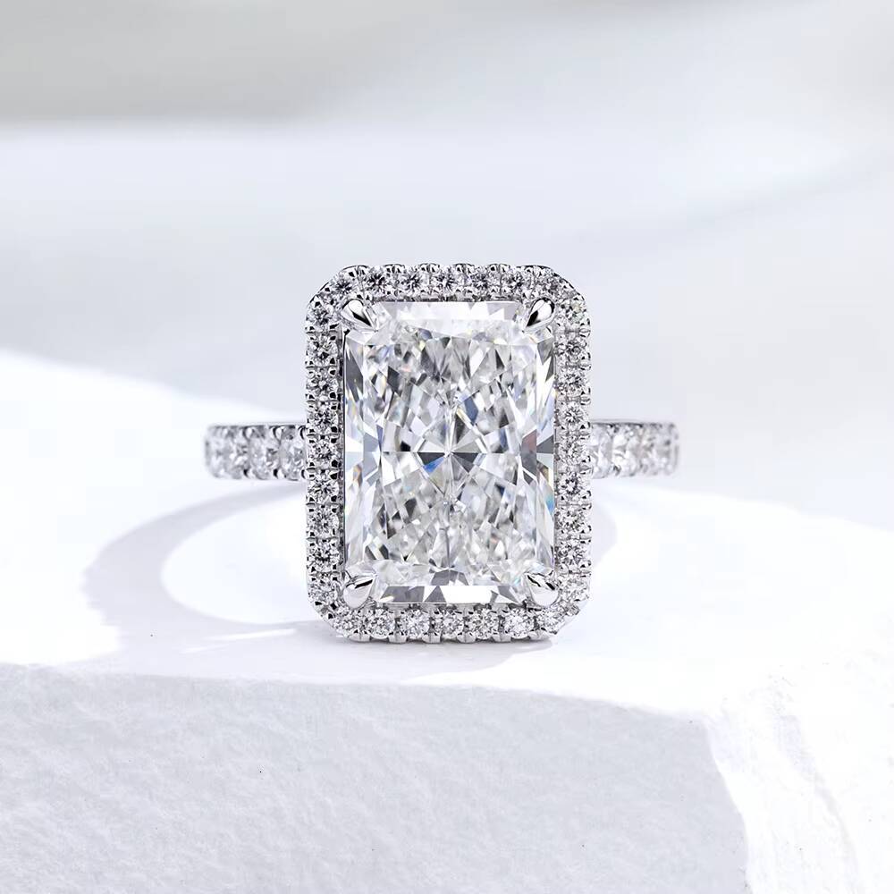 Messi Jewelry MSR-2036 18k Gold halo Ring 5ct D VS1 Radiant Cut Lab Grown Diamond Ring