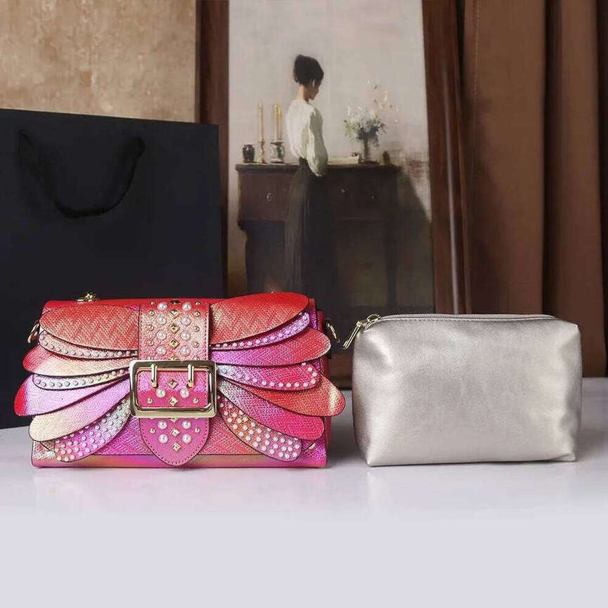 TAURUSCIAGA Fashion Handheld Banquet Women's Pearl Colorful Gradient Crossbody Rivet Decorative Chain Bee Wings Shoulder Bag Niche Tote Bag