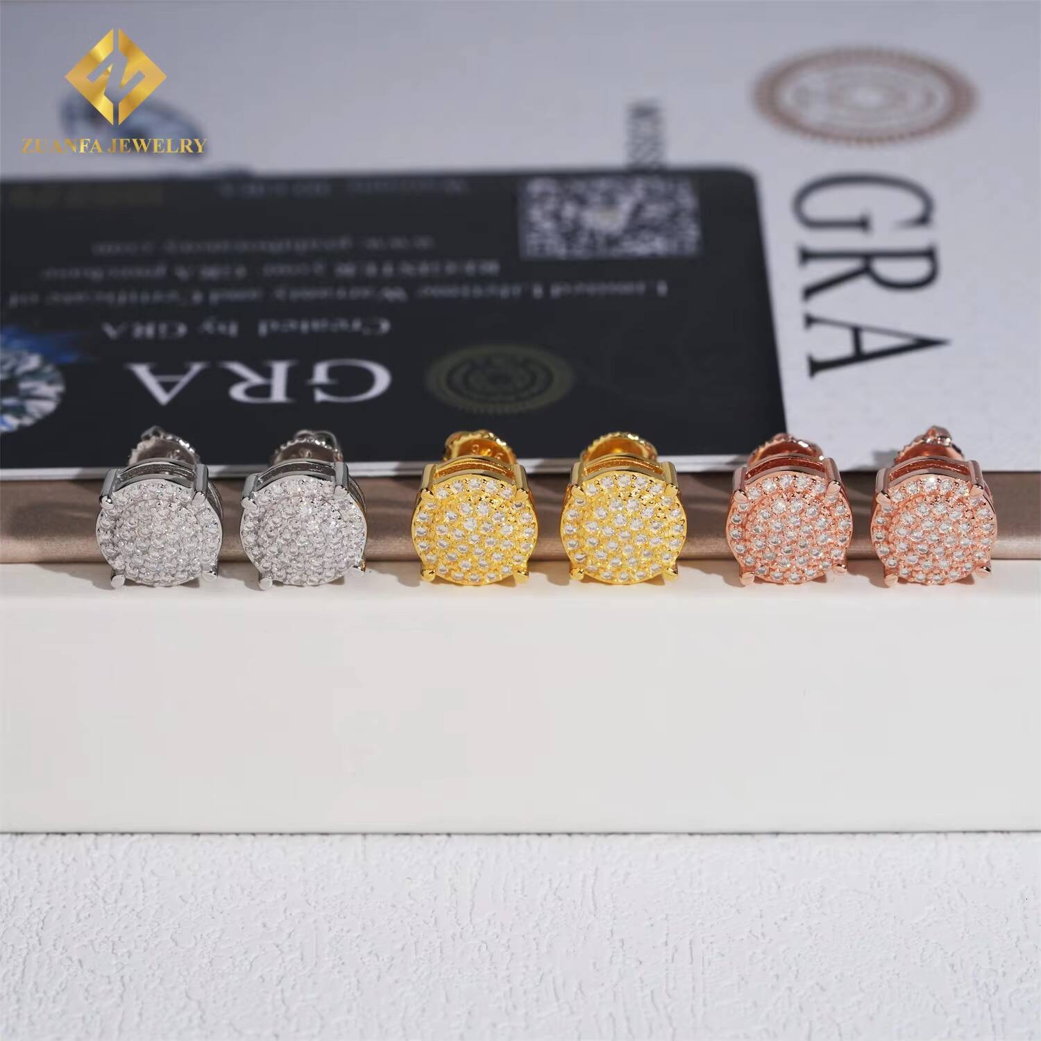 Wholesale Price Fashion Women VVS Moissanite Earrings Fine Jewelry 925 Sterling Silver Fully Iced Out Stud Earring