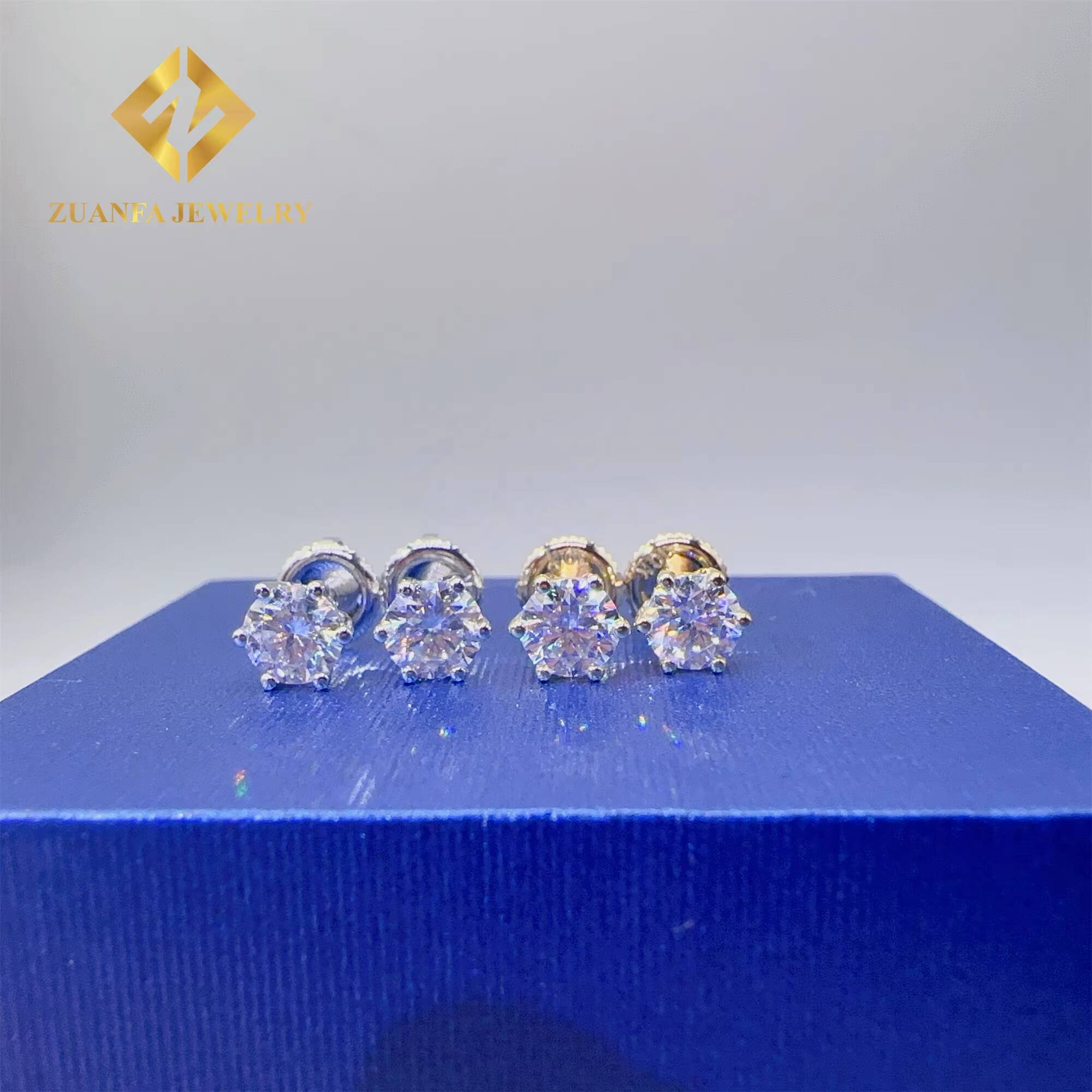 Drop Shipping GRA Certificates 10k White Gold Screw Back Iced Out Man 4mm --10mm Round VVS1 Moissanite Hip Hop Stud Earrings