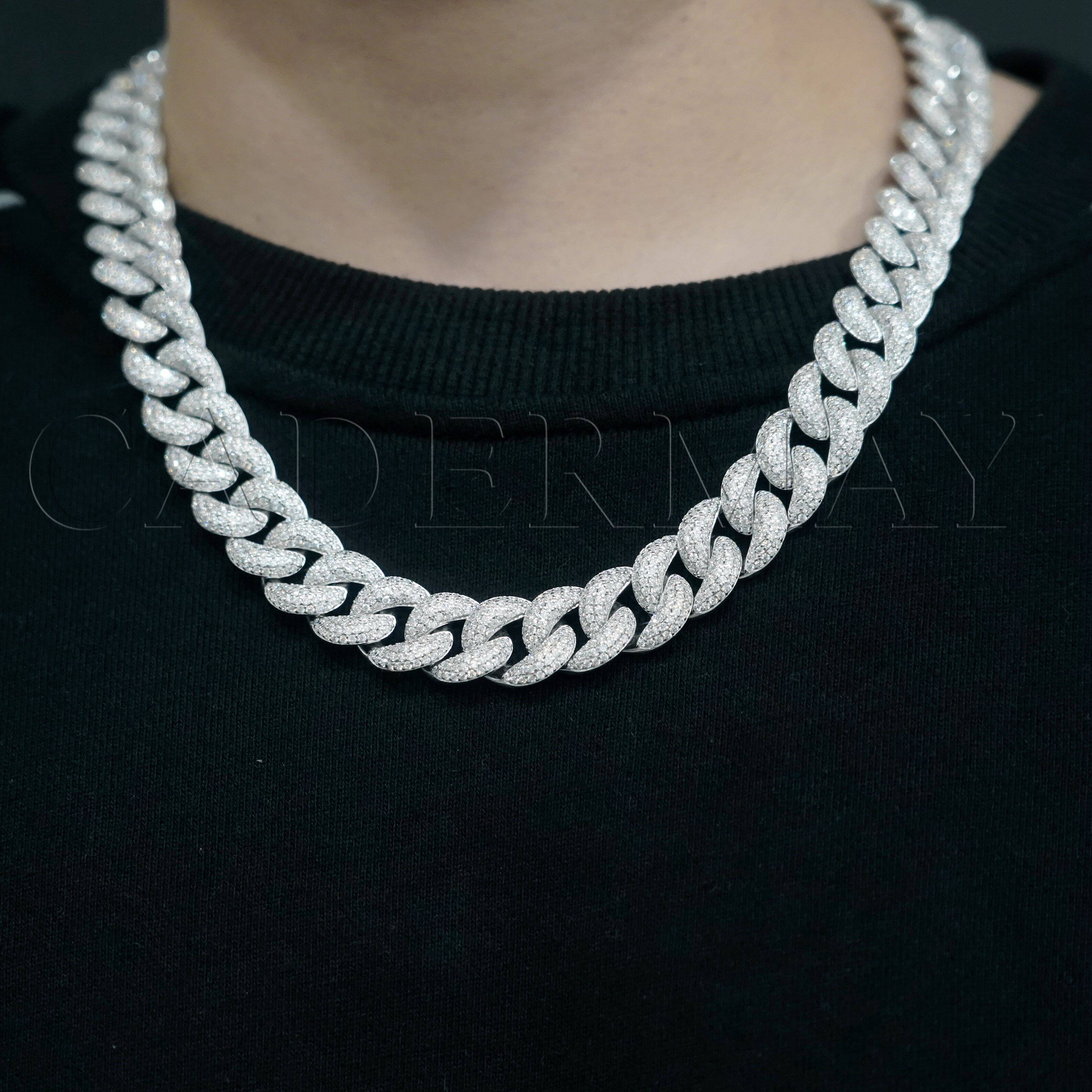 2026 new style Moissanite Chain 15mm D VVS Moissanite 925 Silver Cuban Chain Hiphop Iced Out Moissanite Cuban Link Chain