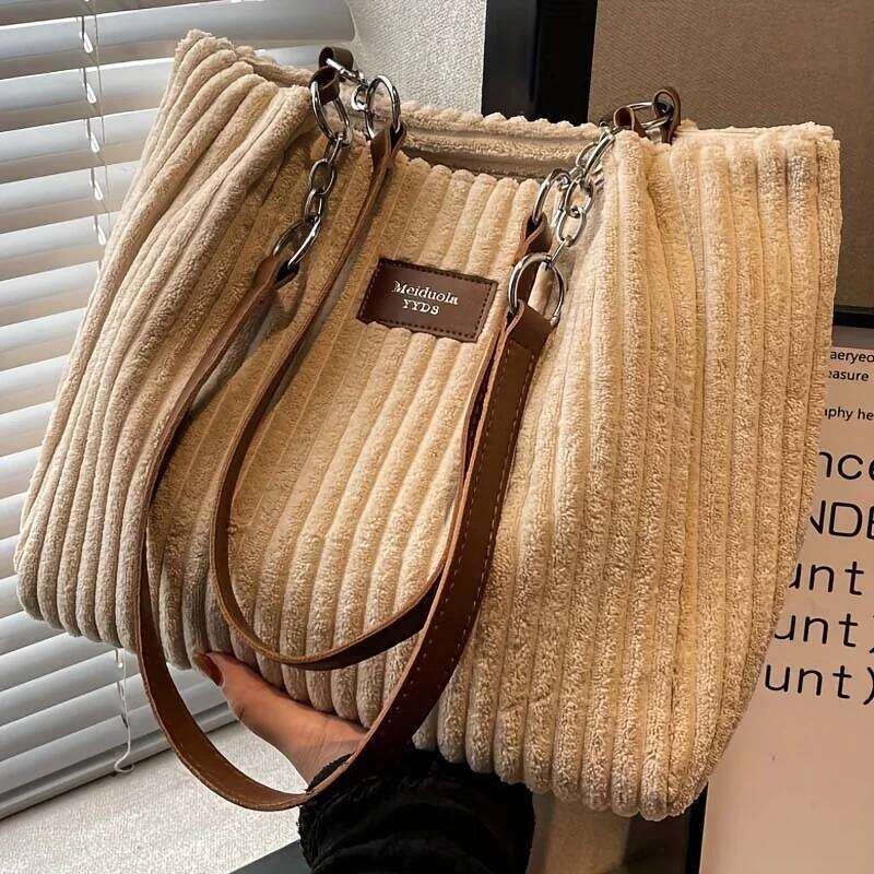 New large-capacity chain underarm tote women, single-shoulder commuter bag, corduroy bag for women Z260130