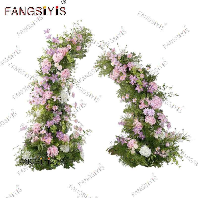 Artificial Floral Row Rose Hydrangea Pompom Wedding Backdrop ox horn Arch KT Board Deco Banquet Floor Flower Prop Window Display Y260130