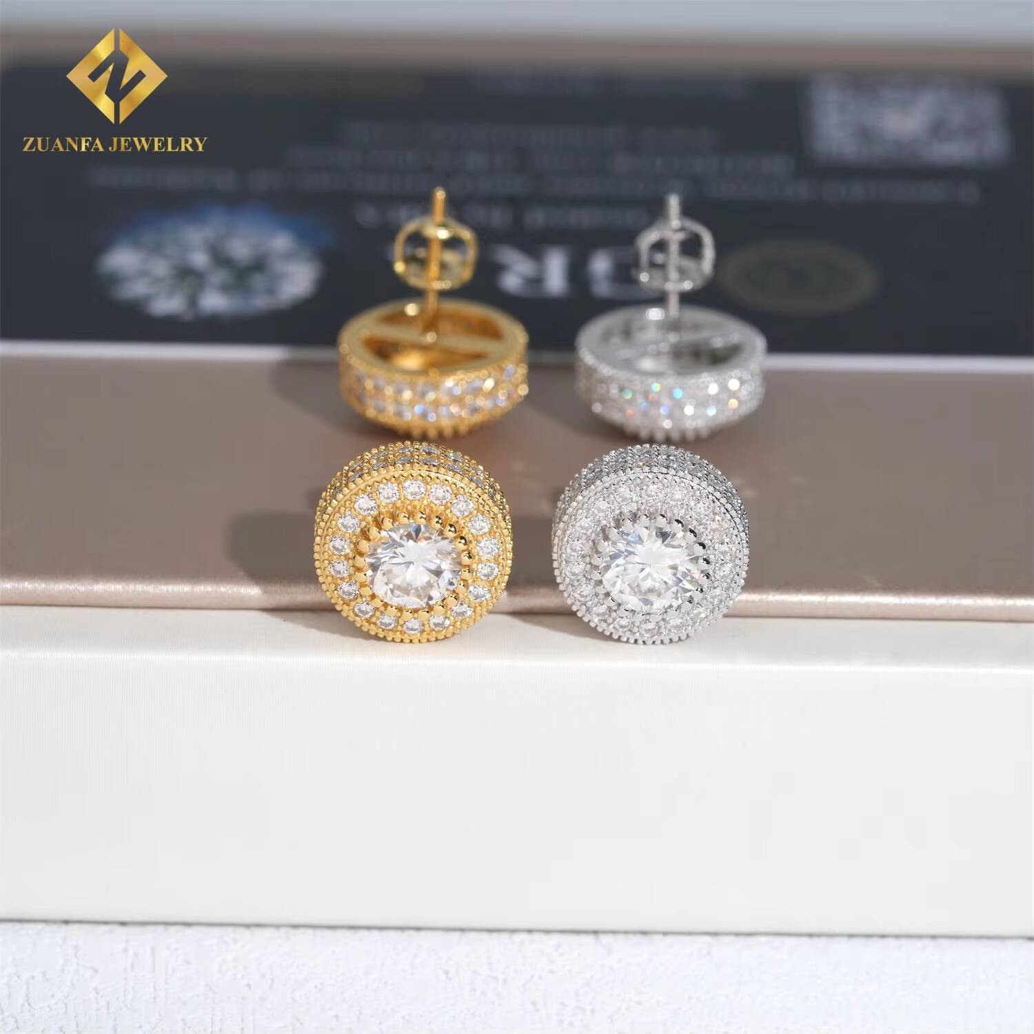 65mm Main Stone 925 Silver Iced Out Ear Studs Moissanite Hiphop Jewelry D VVS Moissanite Diamond Stud Earrings Men Women