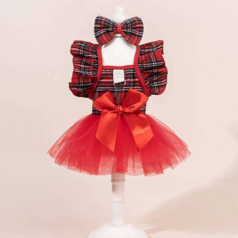 2026 Christmas Pet Clothing New Year Outfits Cats And Beautiful Snow White Tulle Dress With Hair Clips For Female Dogs H260129