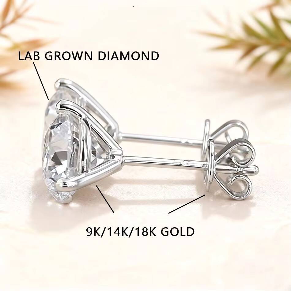 2ct Lab Grown Round Cut Diamond Earrings Simple Classic Style with 18K Gold High Quality Jewelry