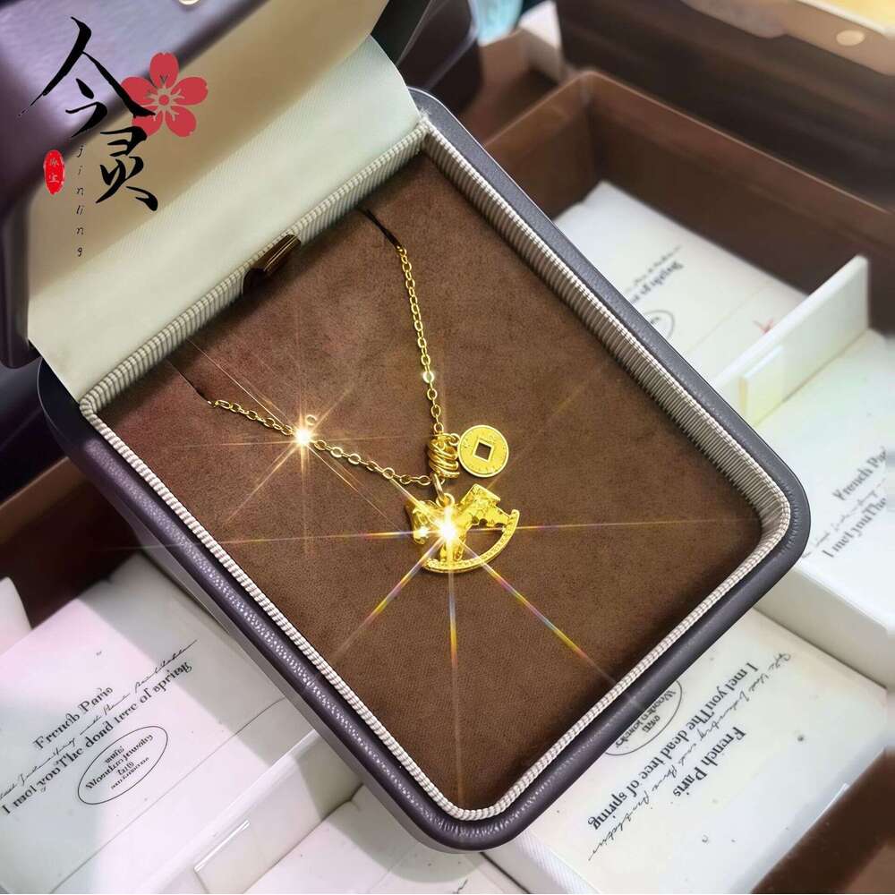 Store Same Style Sand Gold Sparkling Instant Wealth Necklace for Women, Light Luxury Niche Design, Crushed Ice Trojan Horse Copper Coin Choker