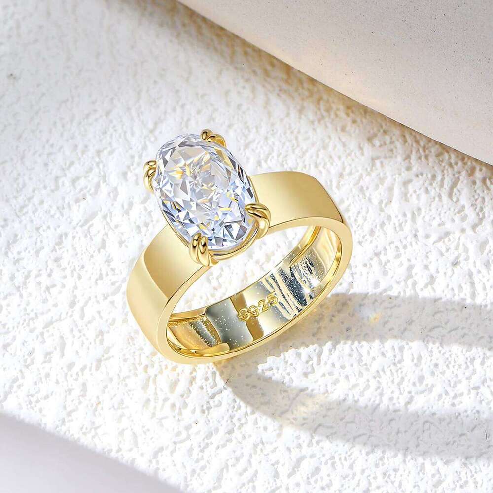 Thick Band 925 Sterling Silver 14k gold plated Oval Solitaire Zirconia Engagement Ring for women jewelry XJ260130