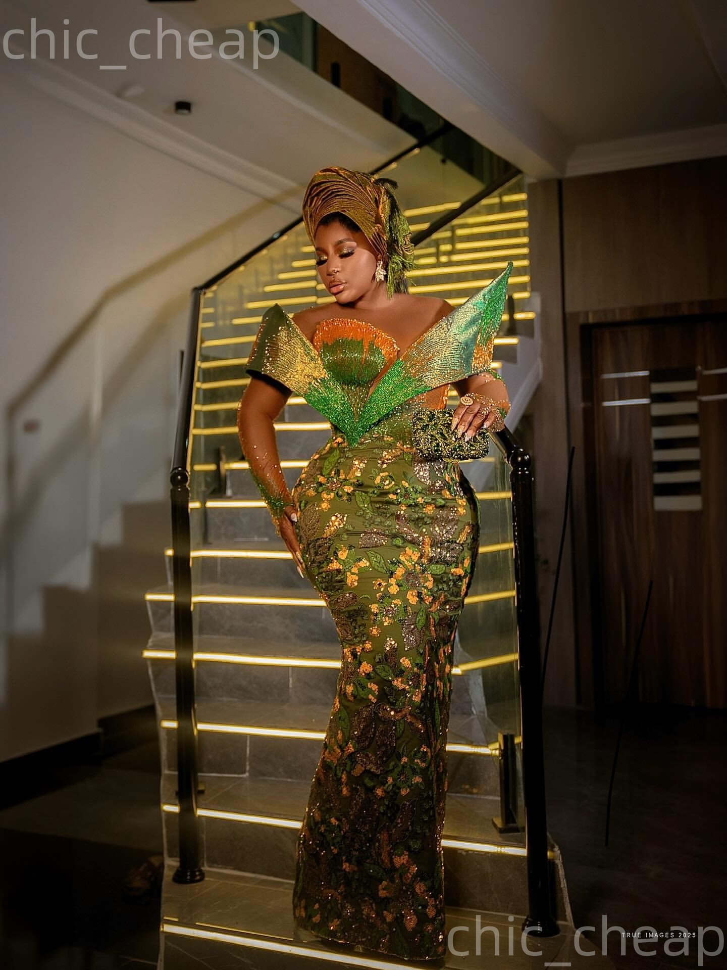 Aso Ebi Olive Green Mermaid Prom Dresses 2026 Floral Lace Beaded Sparkly Evening Formal Party Second Birthday Engagement Gowns Plus Size Dress For Spe