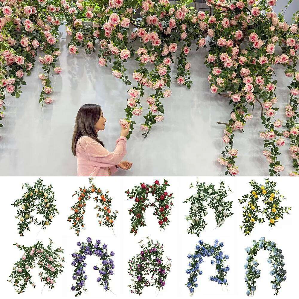 Multicolor Artificial Vine Photo Props Green Leaves Rose Silulation DIY Wall Ornament Fake Flower Vines Y260130
