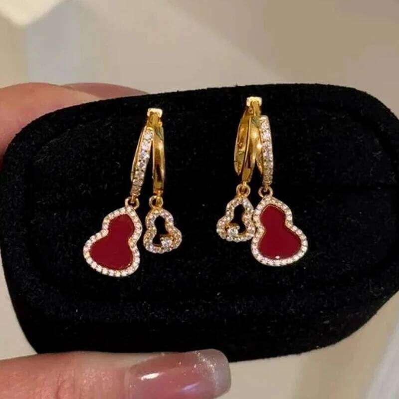 Charming Tibetan Silver Gourd Zircon Pendant Red Agate Hoop Earring for Women Fashion Jewelry High Luxury Vintage Accessories