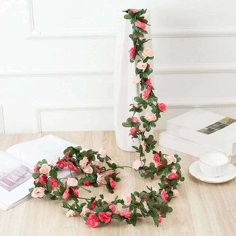 2.5m 45 Flowers Silk Rose Leaf Garland DIY Fake Plants Vine For Home Living Room Wedding Garden Arch Decoration W260130