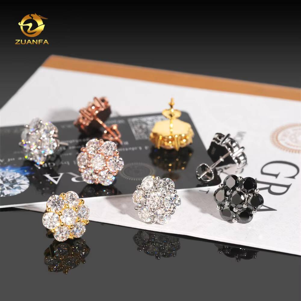 15mm 925 Silver Flower Cluster Moissanite Earrings 925 Sterling Silver Moissanite Diamond Screw Back Earrings