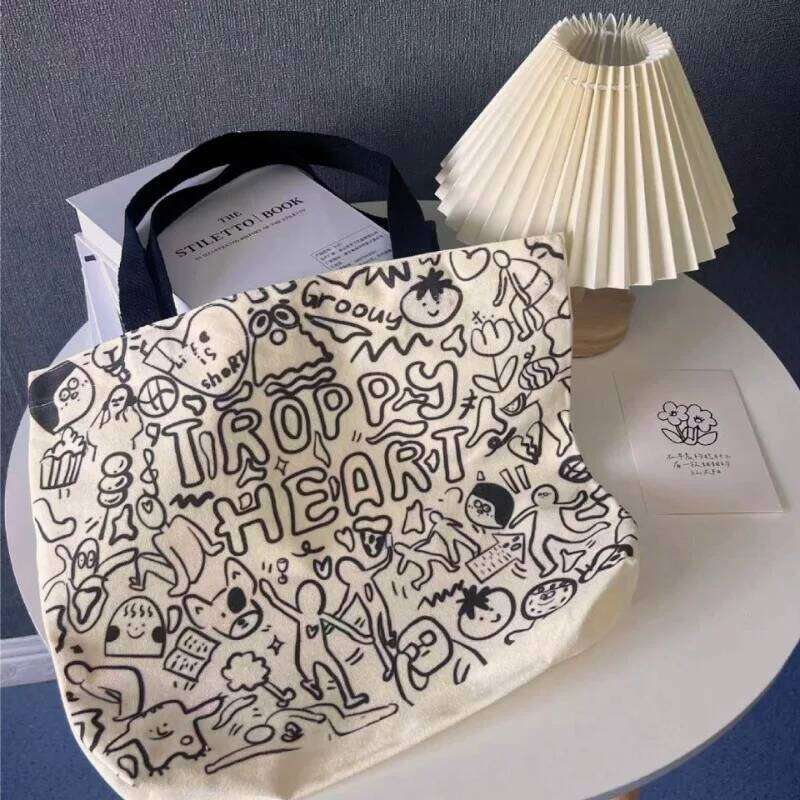 Korean Version of The Female College Students Cute Class Shoulder Bag Large Capacity Tote Graffiti Canvas Backpack Z260130