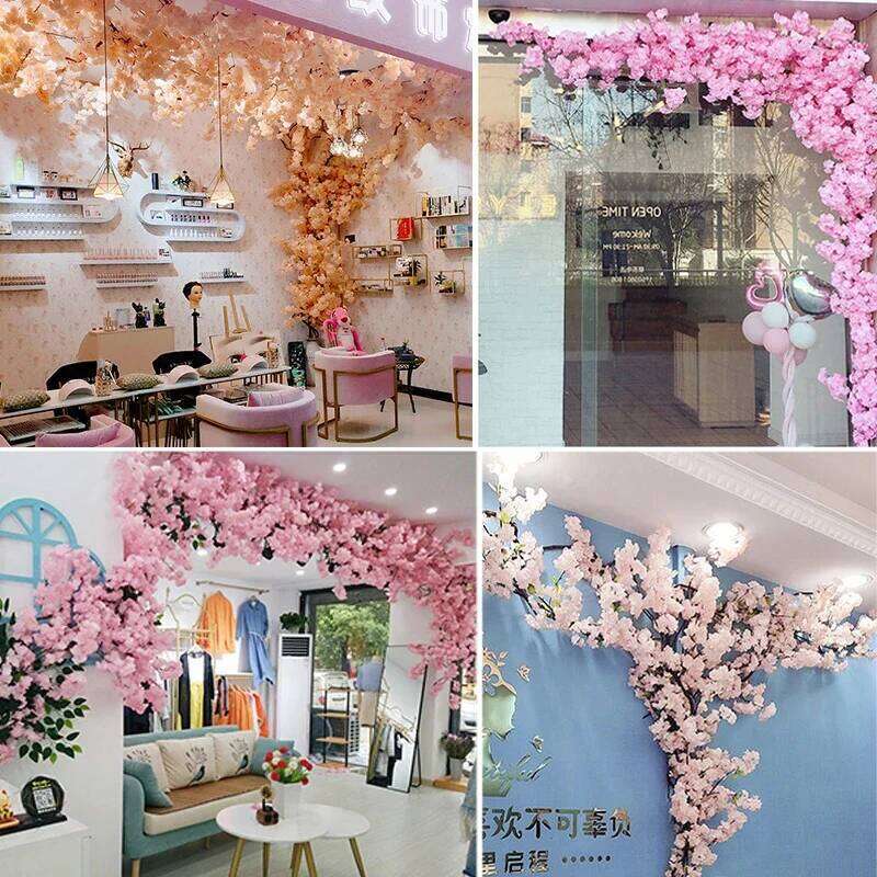 Artificial Cherry Tree Rattan Silk Wedding Background, Wall Flower, Home Decoration W260130