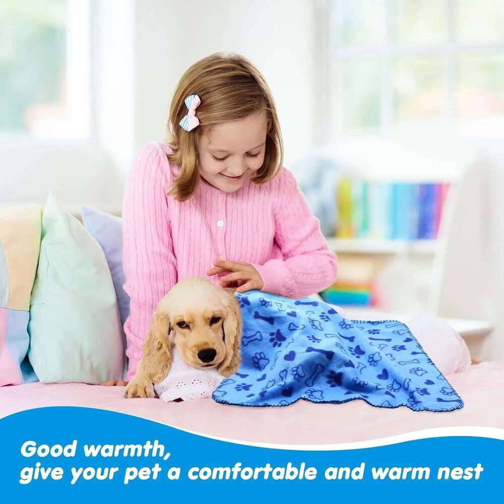 EFF 28-Piece Fleece Pet Blankets Set, Soft Warm Paw Print Sleep Mats for Dogs Cats, 27.5x39.3 Inch 26W01130