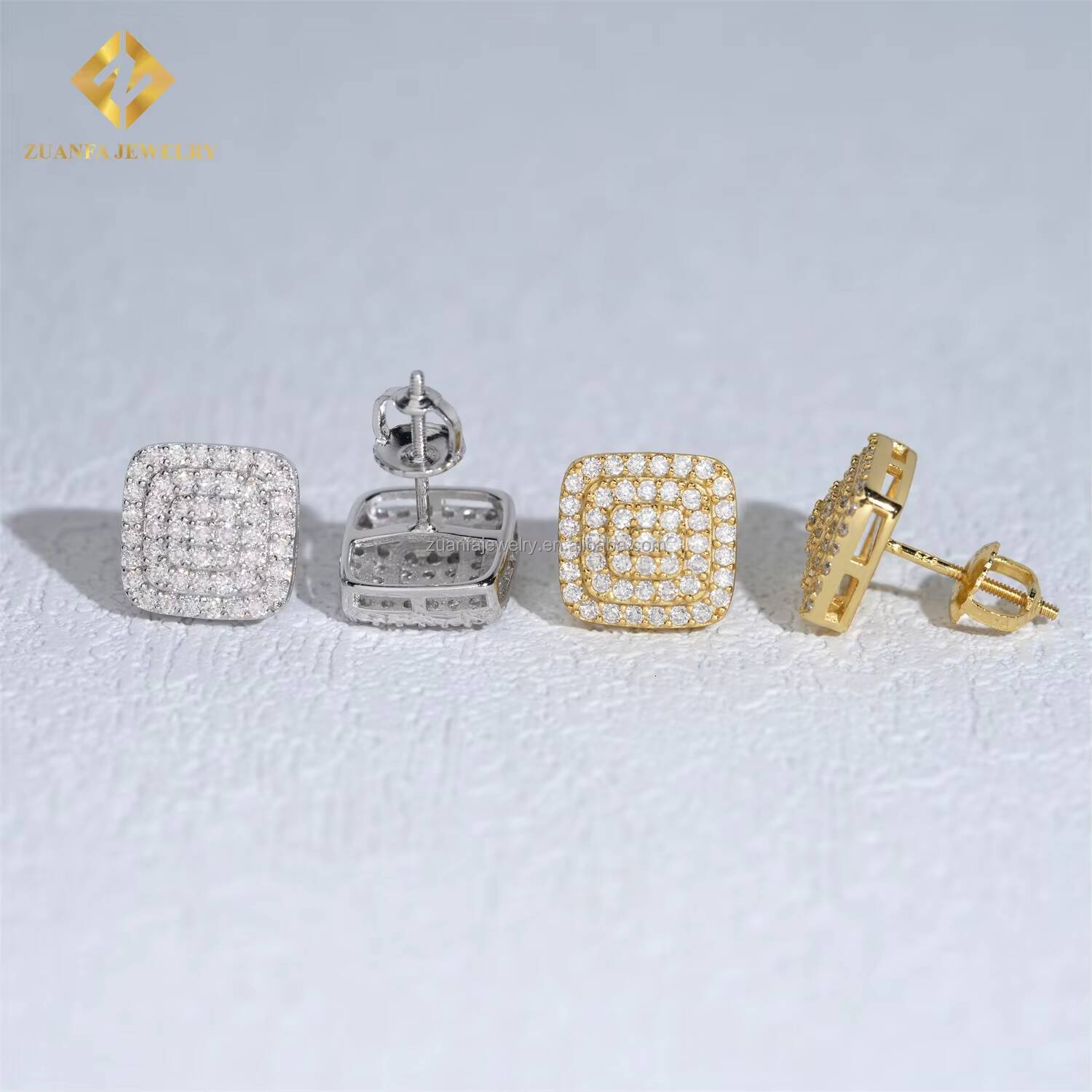 Fashion Style Drop Shipping GRA Certificate Rapper Jewelry Iced Out Hip Hop Screw Back S925 VVS1 Moissanite Square Stud Earrings