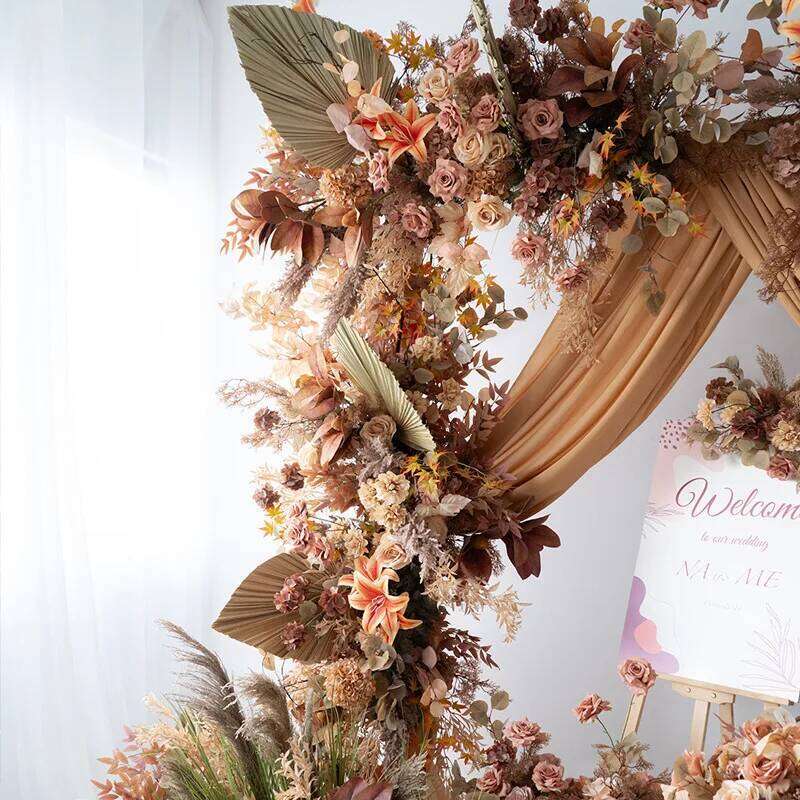 Luxury Brown Artificial Row Wedding Arch Deco Rose Hang Corner Floral Backdrop Decor Floor Flower Event Party Props W260130