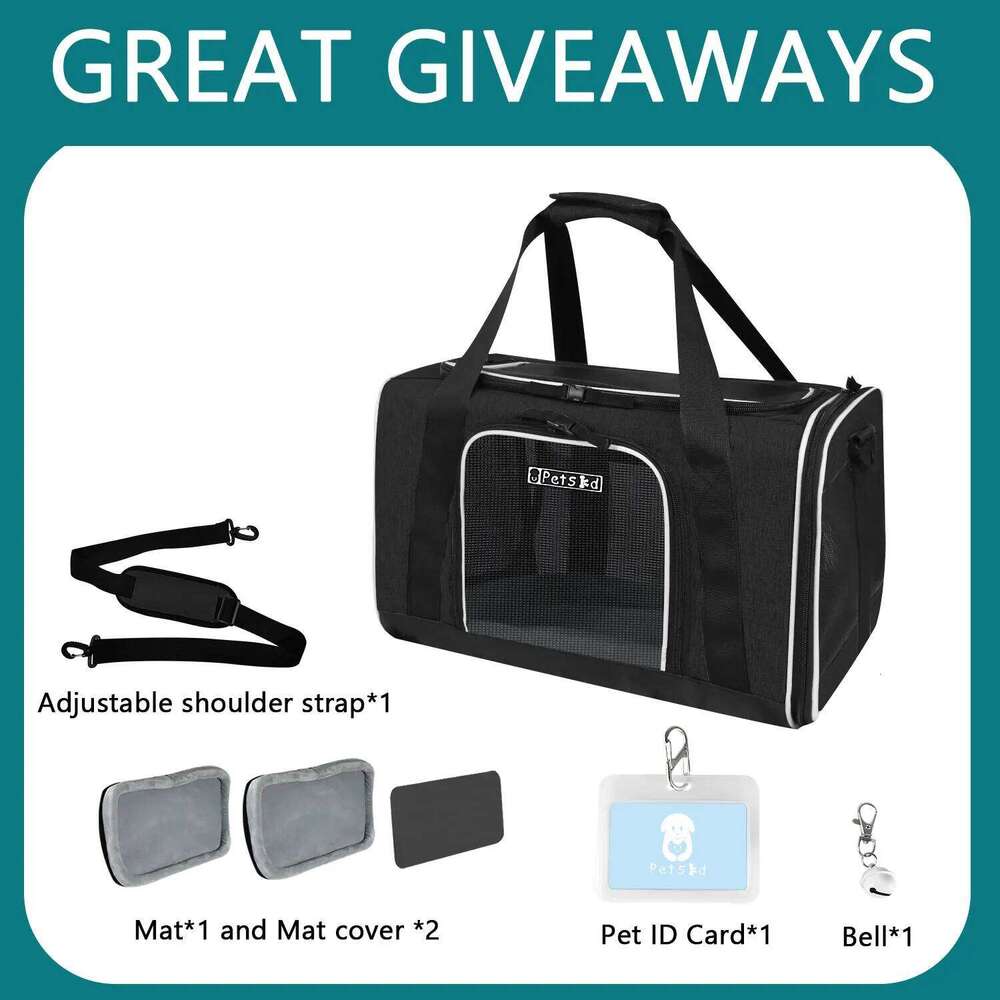 Portable Pet Carriers Soft-sided Carrying Handbag Cat Dog Breathable Foldable Bag with Locking Safety Zippers Fit for Travel 26H0130