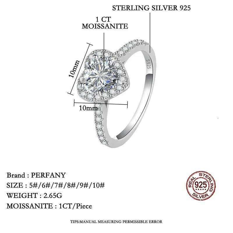 PERMANY 1CT Heart Cut Moissanite for Women S925 Pure Silver Eternal Diamond Ring Engagement Luxury Jewelry XJ260130