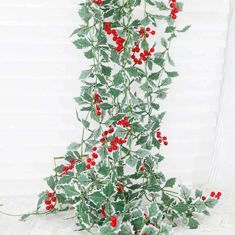 Garland With Red Berry Artificial Flowers Plant Wall Christmas Table Decoration Hanging Rattan For Door Arch Y260130