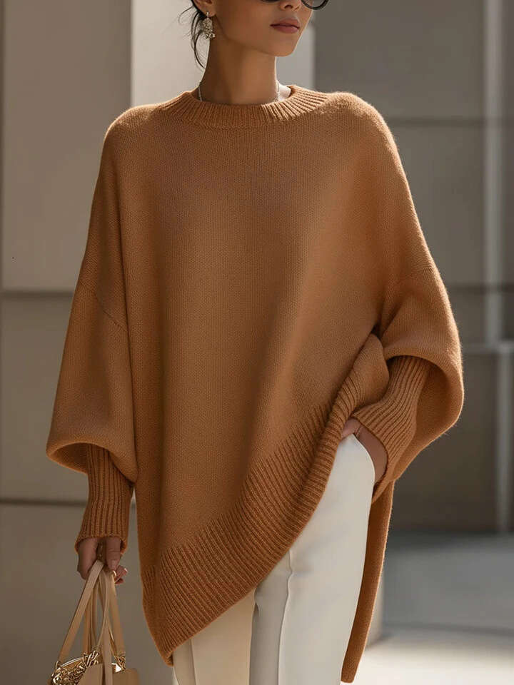 European and American Cross-Border Autumn Winter Round Neck Pullover Knitted for Women Amazon Loose Lazy Style Solid Color Women's Sweater