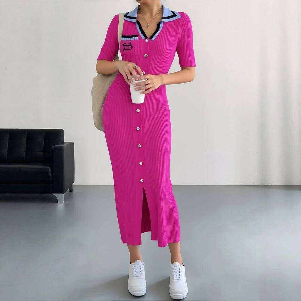 YuooMuoo Chic Sexy Wrap Hips Knitted Long 2026 New Brand Fashion Embroidery Single-breasted Shirt Dress Streetwear XJ260130