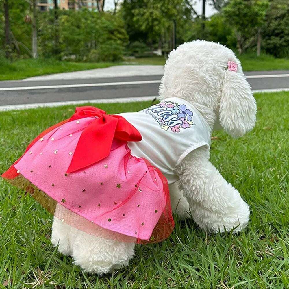 Stylish Sequin Dog Dress Breathable Mesh Pet Puppy Clothing Lightweight Cat Apparel Party H260130