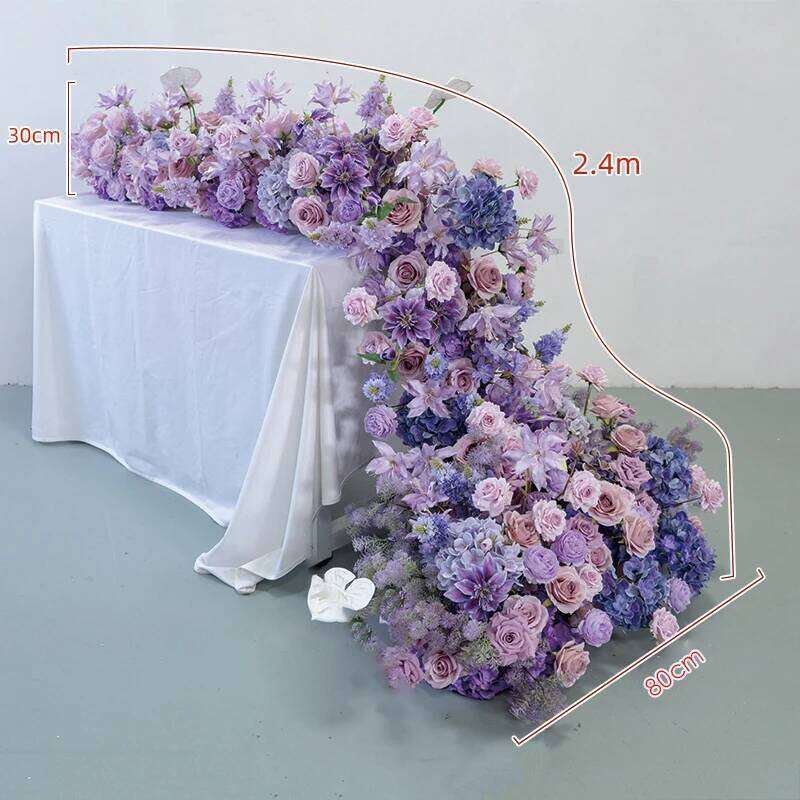 Purple Rose Delphinium Artificial Silk 5D Row Table Flower Runner Ornament Wedding Backdrop Arrangements Event Party Deco W260130