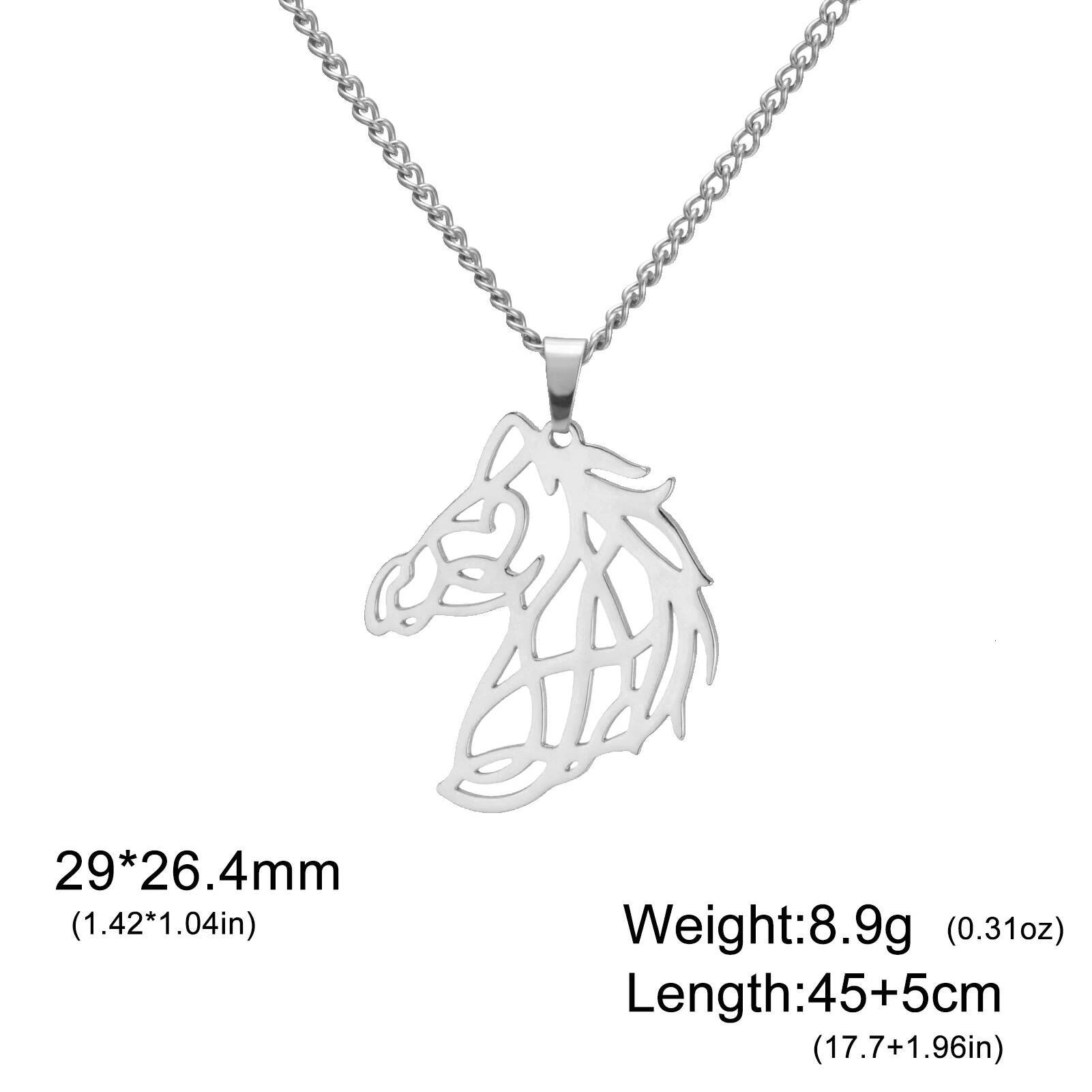 My Shape Geometric Horse Head Pendant Necklaces Women Men Stainless Steel Gold Plated Animal Charm Jewelry Gifts For Friend