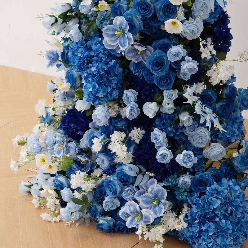 Luxury Royal Blue Wedding Backdrop Floral Arrangement Rose Hydrangea Orchid Floor Flower Ball Banquet Party Event Window Display W260130